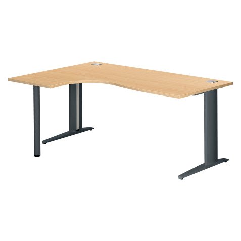 Bureau compact hêtre L 180 cm retour à gauche piètement L métal Plus Essens