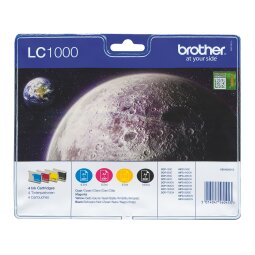 Packung mit 4 Tintenpatronen Brother LC100 schwarz und Farben