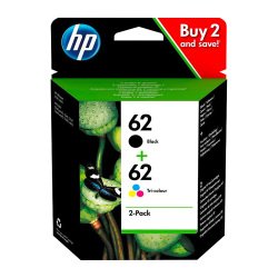 HP 62 Original Ink Cartridge N9J71AE Black, Cyan, Magenta, Yellow Pack of 2 Multipack