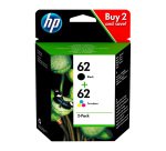 Pack HP 62 noire + hp 62 3 couleurs pour imprimante jet d'encre