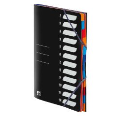 Carpeta clasificadora de plástico Ooford con solapas 12 divisiones negro