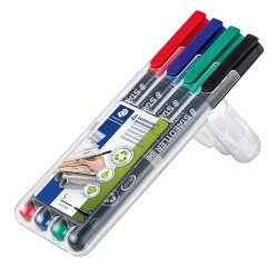 Rotulador permanente Lumocolor Staedtler punta extrafina - Caja 4 colores clásicos