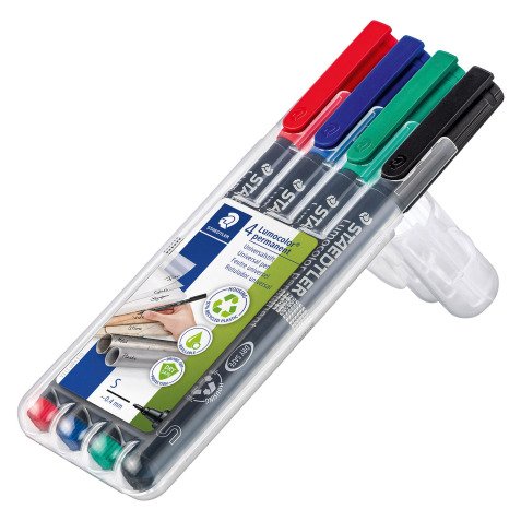 Filzstift Staedtler Lumocolor permanent mit extra feiner Spitze 0,4 mm - Packung mit 4 klassischen Farben