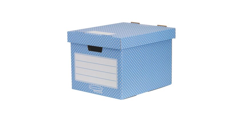 Caisse archives mini Carton Fellowes Style - H 33,5 x L 40,4 x P 29,2 cm - Eco-responsable - Bleue