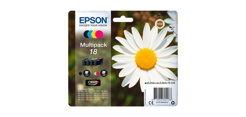 Epson 18 T180640 Pack 4 cartuchos originales negro + tricolor (175 + 3 x 180)