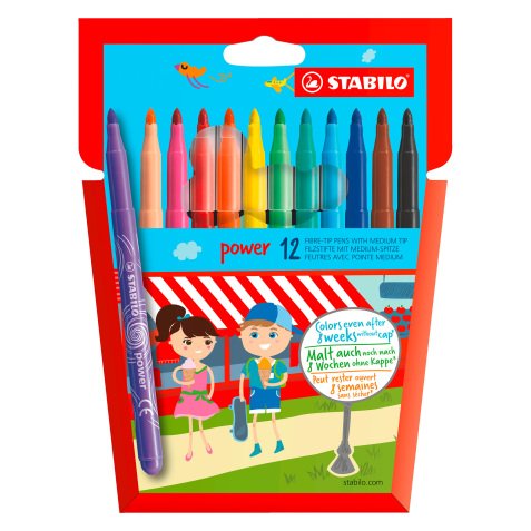 Feutre Stabilo Power couleurs assorties pointe moyenne - Pochette de 12
