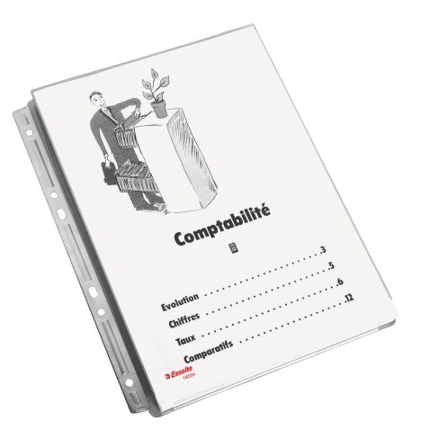Pochette transparente perforée bande métallique à soufflets Esselte A4 PVC incolore - Sachet de 3