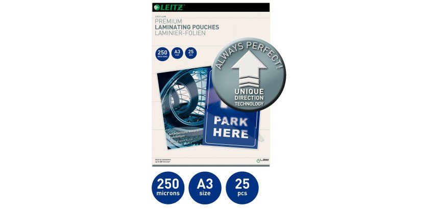 Pochettes de plastification Leitz I-Lam A3 2 x 250 µ brillantes - Boite de 25