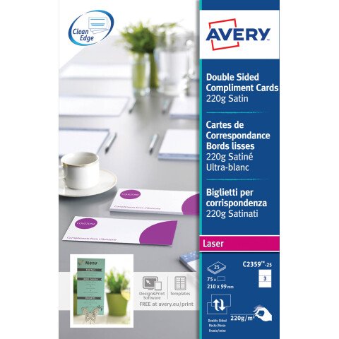 Tarjeta de correspondencia Avery Quick and Clean formato 210 x 99 mm 220 g blanco - Paquete de 75
