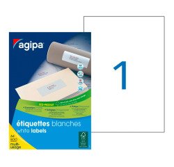 Box of 500 address labels Agipa 100807 white 210 x 297 mm for laser and inkjet