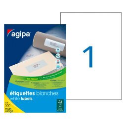 Box von 500 Adressetiketten Agipa 100807 weiß 210 x 297 mm für Laser- und Tintenstrahldrucker
