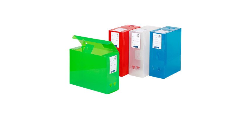 Boîte de classement plastique Viquel Propyglass translucide grande capacité dos 12 cm - couleurs assorties