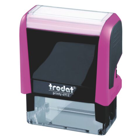 Trodat Printy 4912 sello con texto personalizado 5 líneas 47 x 18 mm monocromo carcasa fucsia