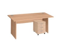 Pack Schreibtisch Excellens Holz L160 Vollfüße + Rollcontainer mit 3 Schubladen Excellens