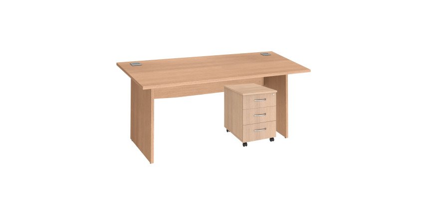 Pack Schreibtisch Excellens Holz L 160 x T 80 cm mit vollem Gestell + mobiler Rollcontainer 3 Schubladen Excellens