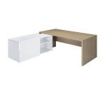 Bureau avec retour à gauche sur desserte L 180 x P 90 cm, piétement plein bois - Greko