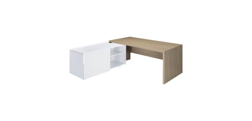 Bureau avec retour à gauche sur desserte L 180 x P 90 cm, piétement plein bois - Greko
