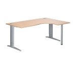 Bureau compact chêne clair L 180 cm retour à droite piètement L métal Essens