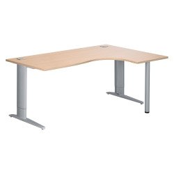 Bureau compact chêne clair L 180 cm retour à droite piètement L métal Essens