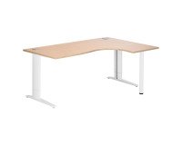 Bureau compact chêne clair L 180 cm retour à droite piètement L métal Essens