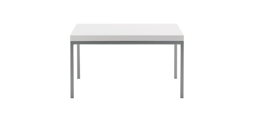 Table basse carré Astria H 35.5 cm plateau blanc piétement chromé