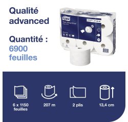 Tork SmartOne® Papier toilette rouleau blanc T8, Advanced, 2 plis, 6 x 1 150 feuilles