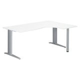 Bureau compact blanc L 180 cm retour à droite piétement métal Plus Essens