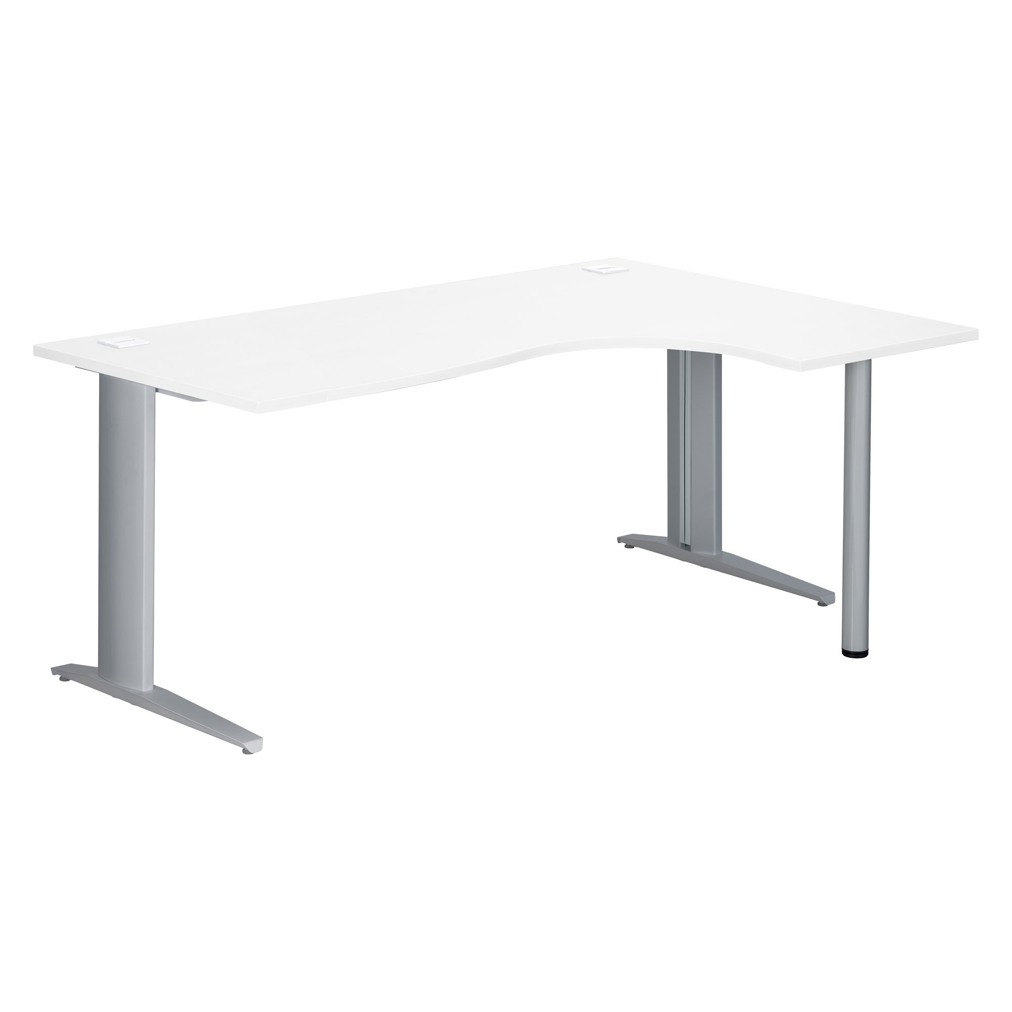 Bureau compact blanc L 180 cm retour à droite piétement métal Plus Essens