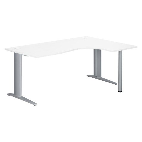 Bureau compact blanc L 180 cm retour à droite piétement métal Plus Essens