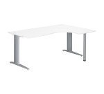 Bureau compact blanc L 180 cm retour à droite piétement métal Plus Essens