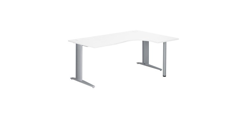 Bureau compact blanc L 180 cm retour à droite piétement métal Plus Essens