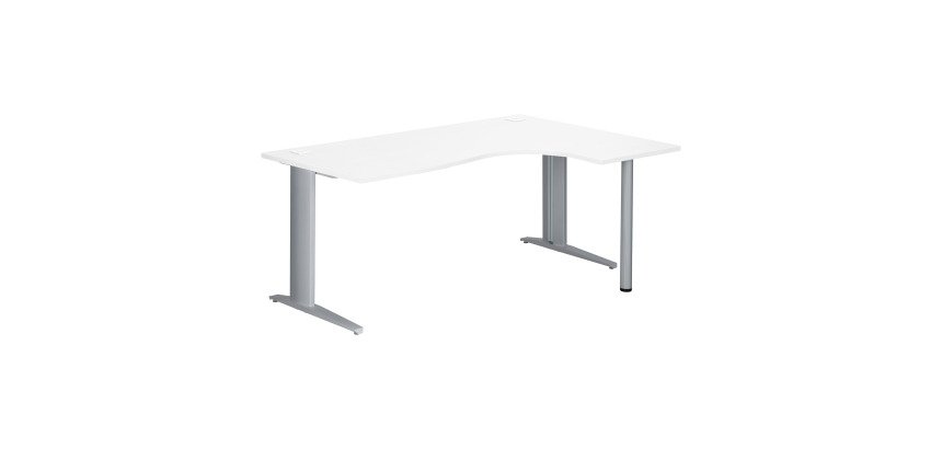 Bureau compact blanc L 180 cm retour à droite piétement métal Plus Essens
