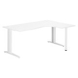 Bureau compact blanc L 180 cm retour à droite piétement métal Plus Essens