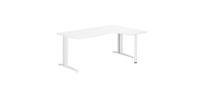 Bureau compact blanc L 180 cm retour à droite piétement métal Plus Essens