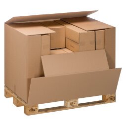 Container with flap in kraft cardboard, double groove L 118 x W 78 x H 80 cm