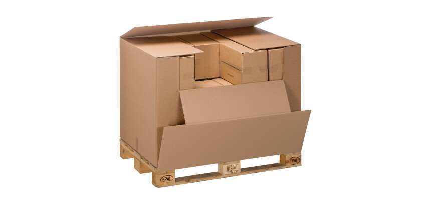 Caisse container kraft avec abattant, double cannelure L 118 x l 78 x H 80 cm