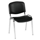 Meeting chair in black vinyl with chromed undercarriage