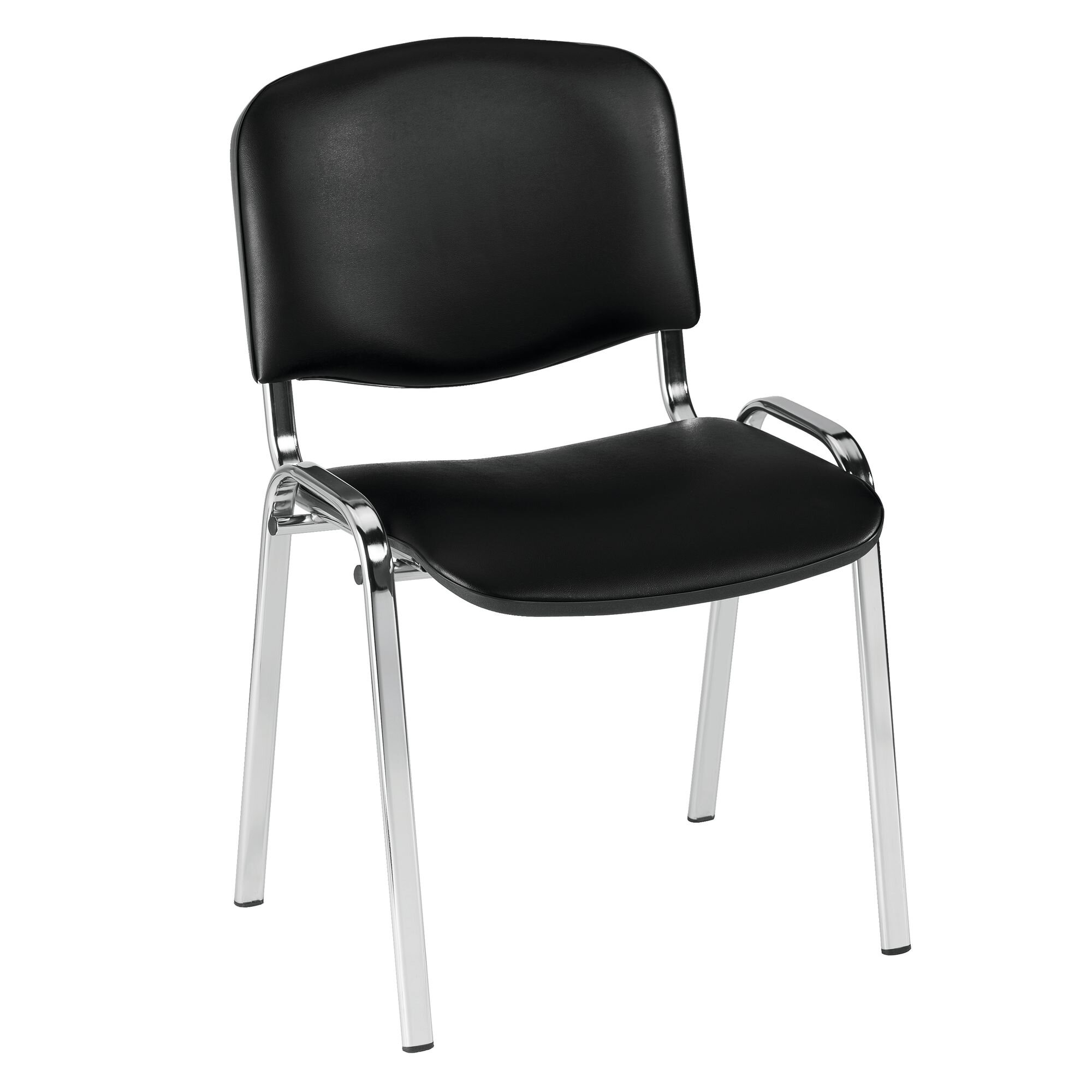 Meeting chair in black vinyl with chromed undercarriage