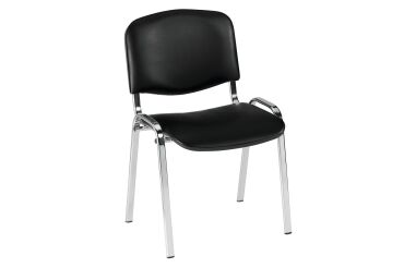 Meeting chair in black vinyl with chromed undercarriage