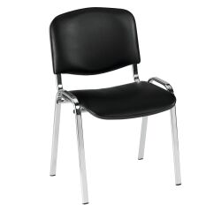 Vergaderstoel in zwart vinyl verchroomd onderstel