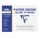 Pochette 12 feuilles papier dessin blanc A4+ Clairefontaine C à grain 180g
