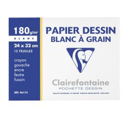 Pack 12 sheets A4+ drawing paper Clairefontaine C grained 180 g