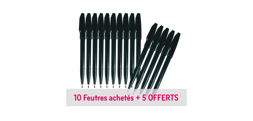 Pack de 10 + 5 stylos feutre Pentel Sign Pen à capuchon pointe 1 mm - écriture moyenne