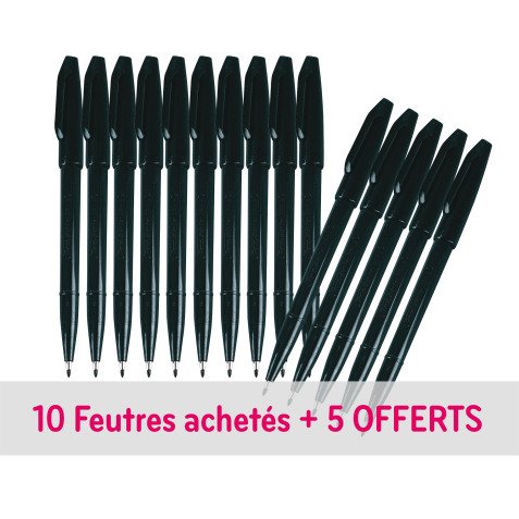 Pack de 10 + 5 stylos feutre Pentel Sign Pen à capuchon pointe 1 mm - écriture moyenne