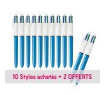 Pack 10 + 2 stylos bille Bic 4 couleurs Classique rétractable pointe 1 mm - écriture moyenne