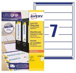 Package of 175 white labels 192x38 mm Avery L4760 for lever arch files
