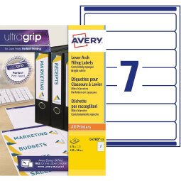 Package of 175 white labels 192x38 mm Avery L4760 for lever arch files
