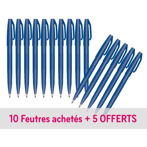 Pack de 10 + 5 stylos feutre Pentel Sign Pen à capuchon pointe 1 mm - écriture moyenne