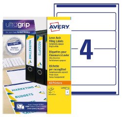 Pack of 100 white labels 192x61 mm Avery L4761 for lever arch files
