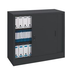 Lage kast van metaal met schuifdeuren H 105 D 45 cm groot volume